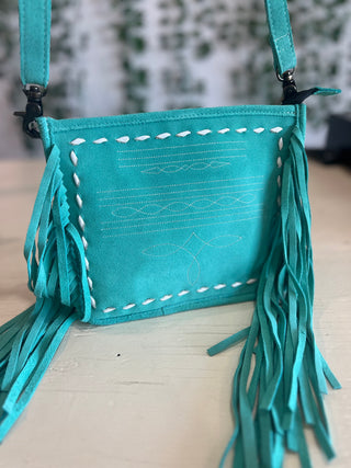 Turquoise Boot Stitch Cross Body Bag-Handbags-Western Linen-Motis & Co Boutique, Women's Fashion Boutique in Carthage, Missouri