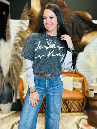 Jesus is King Black Leopard Graphic Tee-Graphic Tees-Wicker Road-Motis & Co Boutique, Women's Fashion Boutique in Carthage, Missouri