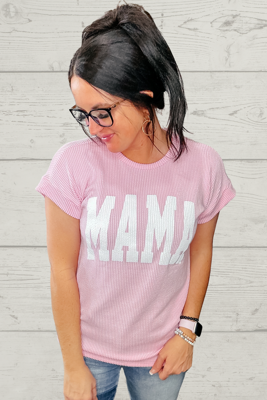 Mama Ribbed Dolman Sleeve Top Pink