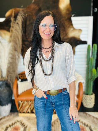 Jamie Striped Button Down Blouse-Short Sleeves-blu pepper-Motis & Co Boutique, Women's Fashion Boutique in Carthage, Missouri