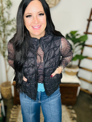 Betsy Bubble Quilted Puffer Vest Black-outerwear-Very J-Motis & Co Boutique, Women's Fashion Boutique in Carthage, Missouri