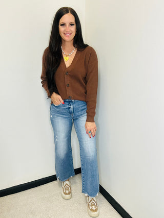 Button Front Cardigan Sweater Brown - Holly-Cardigans-Zenana-Motis & Co Boutique, Women's Fashion Boutique in Carthage, Missouri