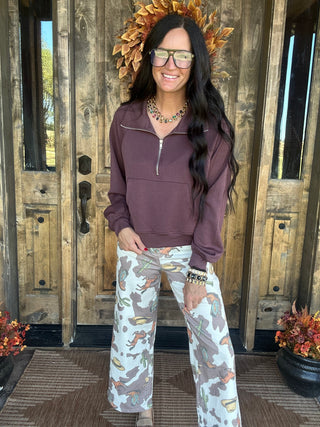Barb Zip Collar Raglan Pullover Cocoa