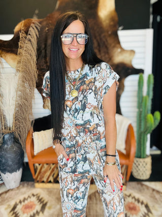 Run Wild Ribbed Western Print Top