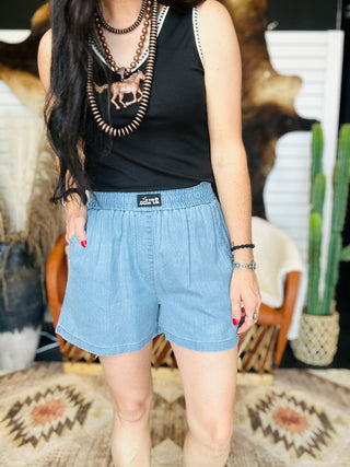Denim Dally Boxer Style Shorts-Shorts-2 Fly-Motis & Co Boutique, Women's Fashion Boutique in Carthage, Missouri