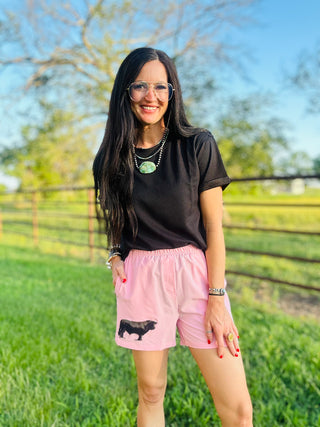 Cattle Club Pink Angus Shorts-Shorts-2 Fly-Motis & Co Boutique, Women's Fashion Boutique in Carthage, Missouri