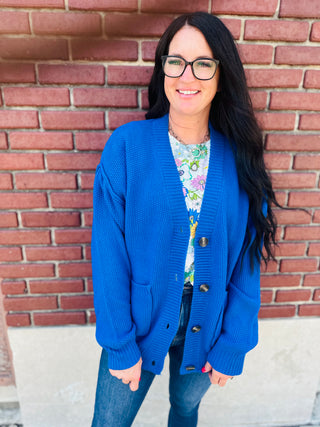 Cobalt Oversized Button Front Cardigan-Cardigans-HYFVE-Motis & Co Boutique, Women's Fashion Boutique in Carthage, Missouri