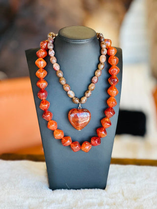 Aspen Brown Beaded Topaz Stone Heart Necklace-Necklace-What's Hot-Motis & Co Boutique, Women's Fashion Boutique in Carthage, Missouri