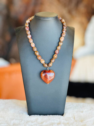 Aspen Brown Beaded Topaz Stone Heart Necklace-Necklace-What's Hot-Motis & Co Boutique, Women's Fashion Boutique in Carthage, Missouri