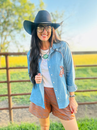 Lena Western Denim Embroidery Shirt-Long Sleeves-Taelynn-Motis & Co Boutique, Women's Fashion Boutique in Carthage, Missouri