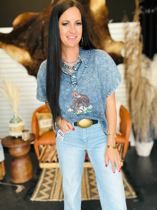 Mane Attraction Boxy Denim Top-Short Sleeves-2 Fly-Motis & Co Boutique, Women's Fashion Boutique in Carthage, Missouri
