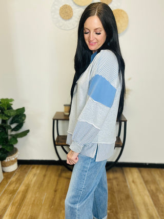 Brynn Color Block Collared Pullover - Grey-Pullovers-Very J-Motis & Co Boutique, Women's Fashion Boutique in Carthage, Missouri