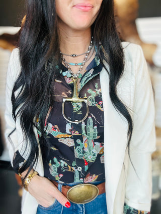 Beth Black Western Chiffon Blouse-Long Sleeves-Turquoise Haven-Motis & Co Boutique, Women's Fashion Boutique in Carthage, Missouri