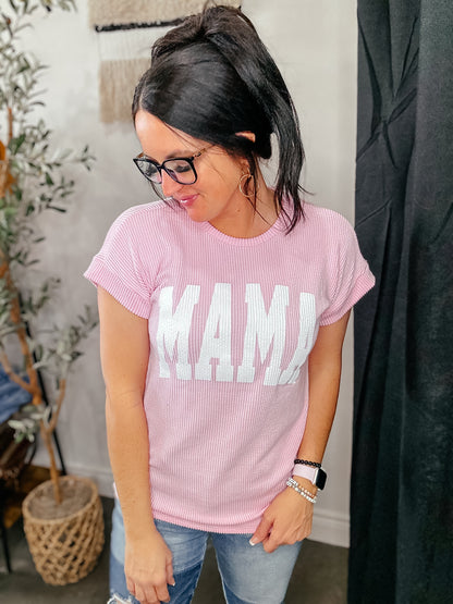 Mama Ribbed Dolman Sleeve Top Pink-Graphic Tees-HEIMISH-Motis & Co Boutique, Women's Fashion Boutique in Carthage, Missouri