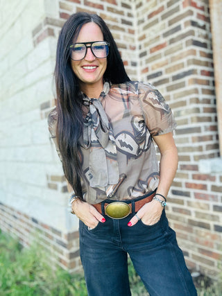 Ten Gallon Drip Sheer Western Blouse-Short Sleeves-2 Fly-Motis & Co Boutique, Women's Fashion Boutique in Carthage, Missouri