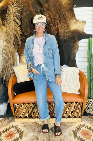 Remi Chambray Button Down Shirt-Long Sleeves-blu pepper-Motis & Co Boutique, Women's Fashion Boutique in Carthage, Missouri