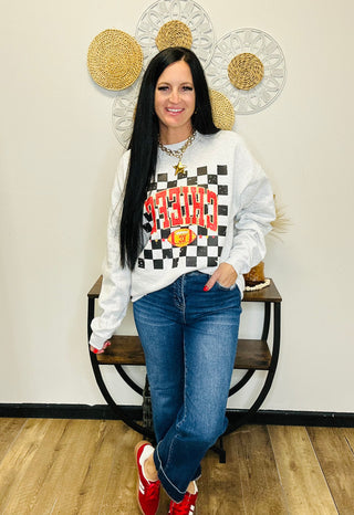 Gray Football Chiefs Checkered Sweatshirt-Pullovers-Motis & CO-Motis & Co Boutique, Women's Fashion Boutique in Carthage, Missouri