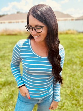 Stacy Swoop Neck Striped Top Blue-Long Sleeves-staccato-Motis & Co Boutique, Women's Fashion Boutique in Carthage, Missouri