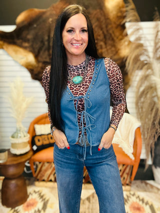 Ali Studded Denim Tie Vest-Vests-Rocking A-Motis & Co Boutique, Women's Fashion Boutique in Carthage, Missouri