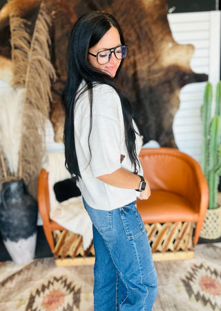Hannah Horseshoe Short Sleeve White Cardigan