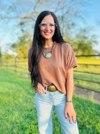 EZ Breezy Zebra Burnout Top-Short Sleeves-2 Fly-Motis & Co Boutique, Women's Fashion Boutique in Carthage, Missouri