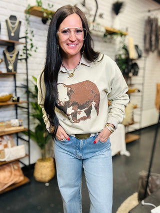 Herford Bull Mocha Sweatshirt-Pullovers-Hank & Scoot-Motis & Co Boutique, Women's Fashion Boutique in Carthage, Missouri