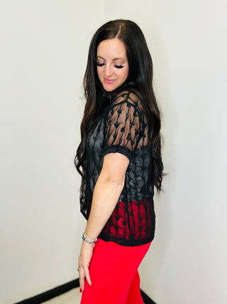 Cowtown Cutesy Sheer Mesh with Tank Black-Short Sleeves-2 Fly-Motis & Co Boutique, Women's Fashion Boutique in Carthage, Missouri