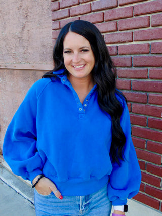 Lulu Blue Snap Button Collared Sweatshirt-Pullovers-Papermoon-Motis & Co Boutique, Women's Fashion Boutique in Carthage, Missouri