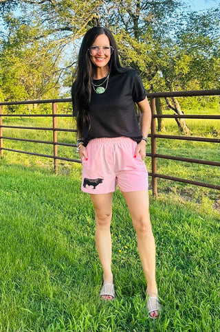 Cattle Club Pink Angus Shorts-Shorts-2 Fly-Motis & Co Boutique, Women's Fashion Boutique in Carthage, Missouri