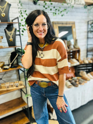 Paloma Short Sleeve Striped Knit Top-Sweaters-24th-Motis & Co Boutique, Women's Fashion Boutique in Carthage, Missouri