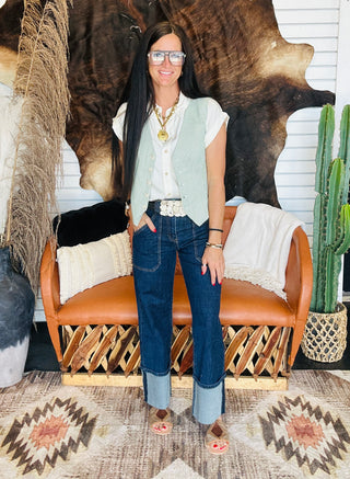 Richard Wide Leg Cuffed Jeans