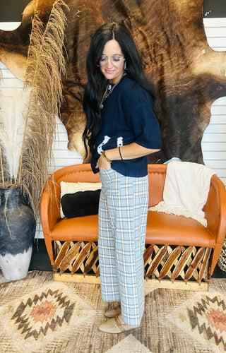 Hannah Horseshoe Short Sleeve Navy Cardigan-Sweaters-24th-Motis & Co Boutique, Women's Fashion Boutique in Carthage, Missouri