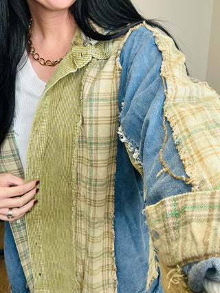 Patchwork Corduroy Hooded Shacket - Mya-Jackets-Blue Velvet-Motis & Co Boutique, Women's Fashion Boutique in Carthage, Missouri