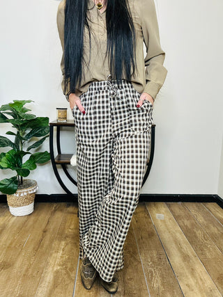 Greg Gingham Wide Leg Pants-Pants-Turquoise Haven-Motis & Co Boutique, Women's Fashion Boutique in Carthage, Missouri