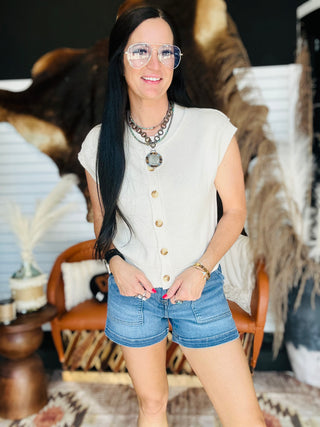 Isla Button Front Sweater Top-Short Sleeves-blu pepper-Motis & Co Boutique, Women's Fashion Boutique in Carthage, Missouri