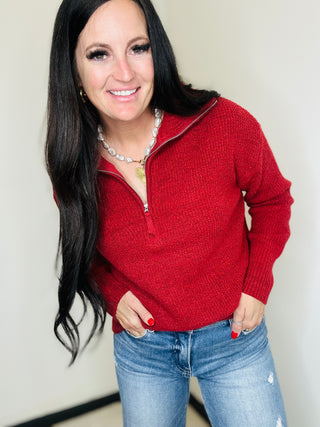 Half Zip High Collar Sweater in Red - Ember-Sweaters-Zenana-Motis & Co Boutique, Women's Fashion Boutique in Carthage, Missouri