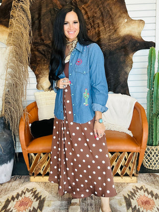 Porsha Polka Dot Brown Dress-Dresses-Jodifl-Motis & Co Boutique, Women's Fashion Boutique in Carthage, Missouri