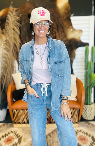 Remi Chambray Button Down Shirt-Long Sleeves-blu pepper-Motis & Co Boutique, Women's Fashion Boutique in Carthage, Missouri