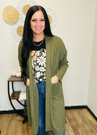 Long Sleeve Long Cardigan Olive - Jordan-Cardigans-Dear Scarlett-Motis & Co Boutique, Women's Fashion Boutique in Carthage, Missouri