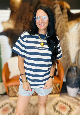 Make Heaven Crowded Navy Striped Graphic Tee-Graphic Tees-Wicker Road-Motis & Co Boutique, Women's Fashion Boutique in Carthage, Missouri