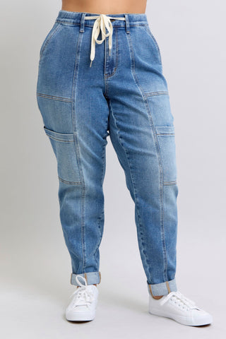 Clayton High Rise Cuffed Cargo Denim Jogger-Womens-Ave Shops-Motis & Co Boutique, Women's Fashion Boutique in Carthage, Missouri