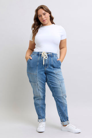 Clayton High Rise Cuffed Cargo Denim Jogger-Womens-Ave Shops-Motis & Co Boutique, Women's Fashion Boutique in Carthage, Missouri