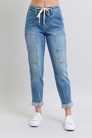 Clayton High Rise Cuffed Cargo Denim Jogger-Womens-Ave Shops-Motis & Co Boutique, Women's Fashion Boutique in Carthage, Missouri