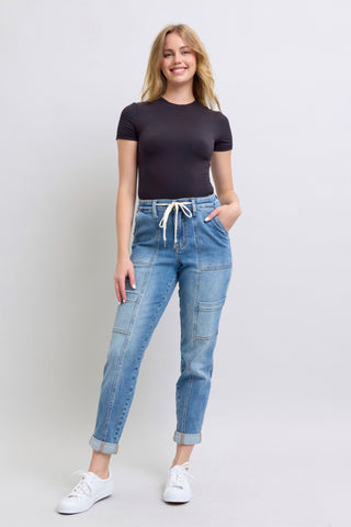 Clayton High Rise Cuffed Cargo Denim Jogger-Womens-Ave Shops-Motis & Co Boutique, Women's Fashion Boutique in Carthage, Missouri