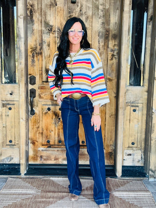 Beck Striped Chenille Boxy Sweater-Sweaters-POL-Motis & Co Boutique, Women's Fashion Boutique in Carthage, Missouri