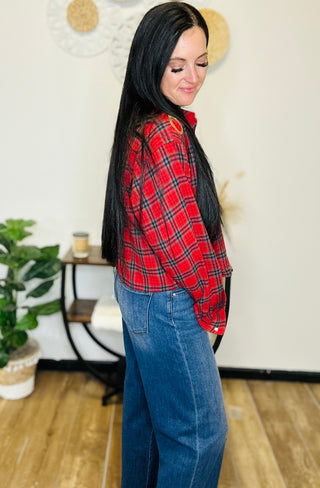 Josie Western Red Plaid Blouse-Long Sleeves-Taelynn-Motis & Co Boutique, Women's Fashion Boutique in Carthage, Missouri