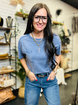 Keep It Simple Pocket Tee Blue-Short Sleeves-Very J-Motis & Co Boutique, Women's Fashion Boutique in Carthage, Missouri