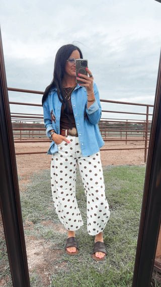 Hank Polka Dot Barrel Pants-Oatmeal-Pants-ee: some-Motis & Co Boutique, Women's Fashion Boutique in Carthage, Missouri