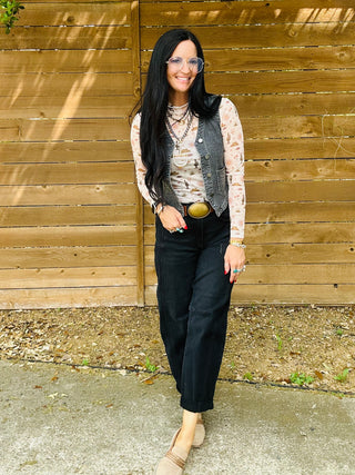 Bev Black Denim Boot Stitch Vest-Vests-Turquoise Haven-Motis & Co Boutique, Women's Fashion Boutique in Carthage, Missouri