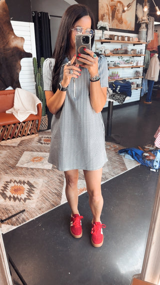 Gemma Blue Gingham Dress-Dresses-Entro-Motis & Co Boutique, Women's Fashion Boutique in Carthage, Missouri